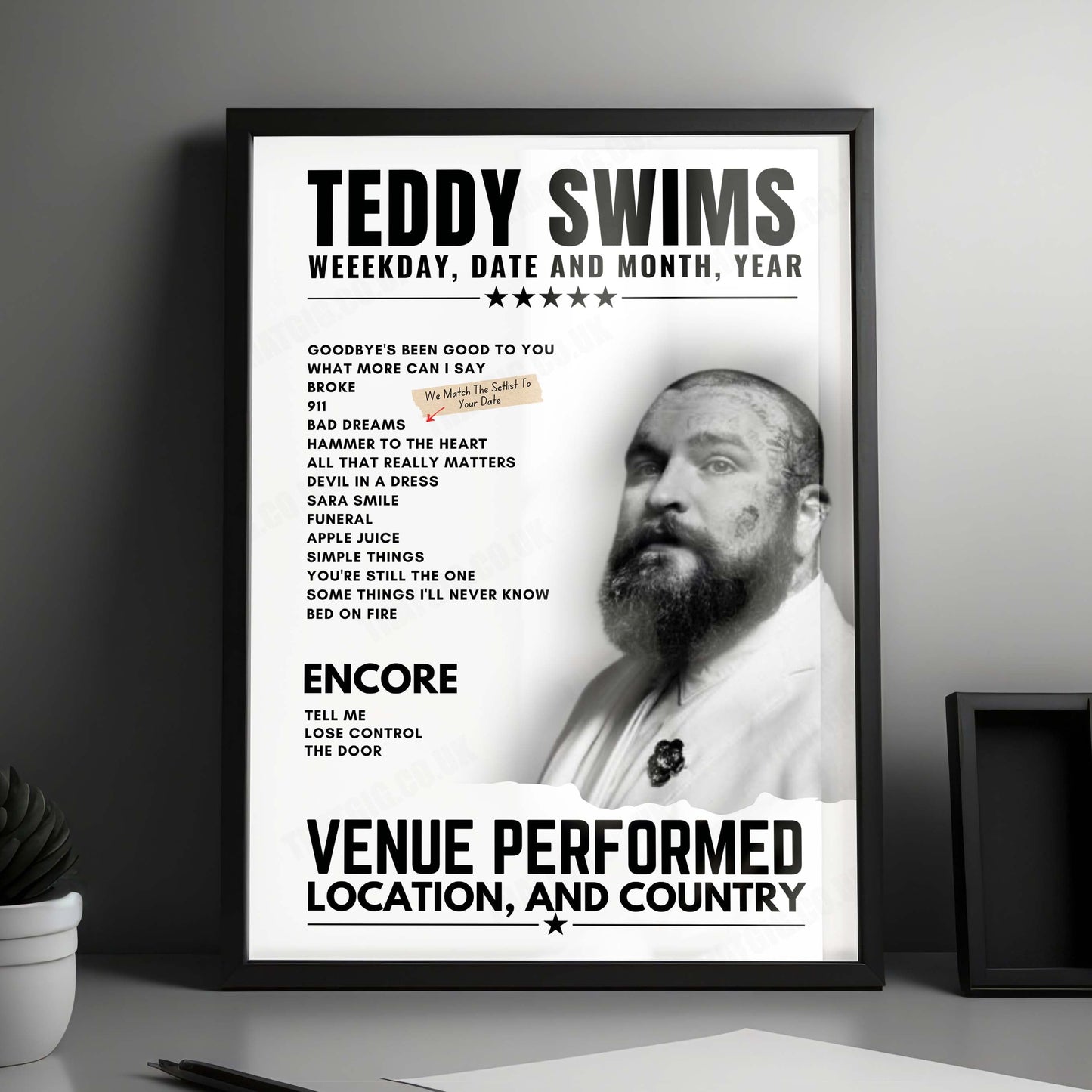 Teddy Swims Setlist Poster - The Beverly Hilton, Beverly Hills - February 1st, 2025