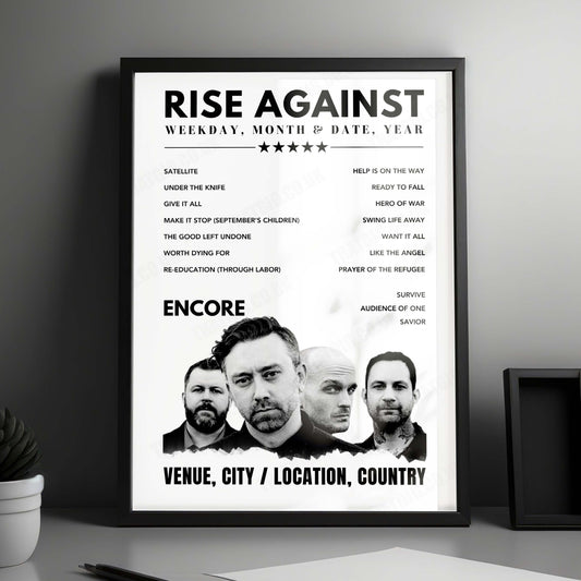Rise Against Setlist Poster - O2 Victoria Warehouse Manchester - February 8th, 2025