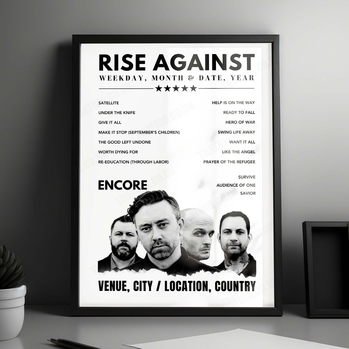 Rise Against Setlist Poster - L'Olympia Paris - February 2nd, 2025