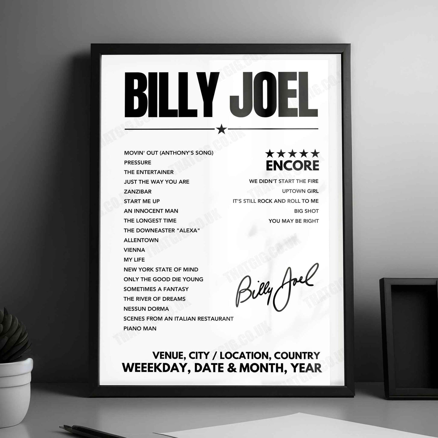 Billy Joel Setlist Poster - Madison Square Garden - July 25, 2024