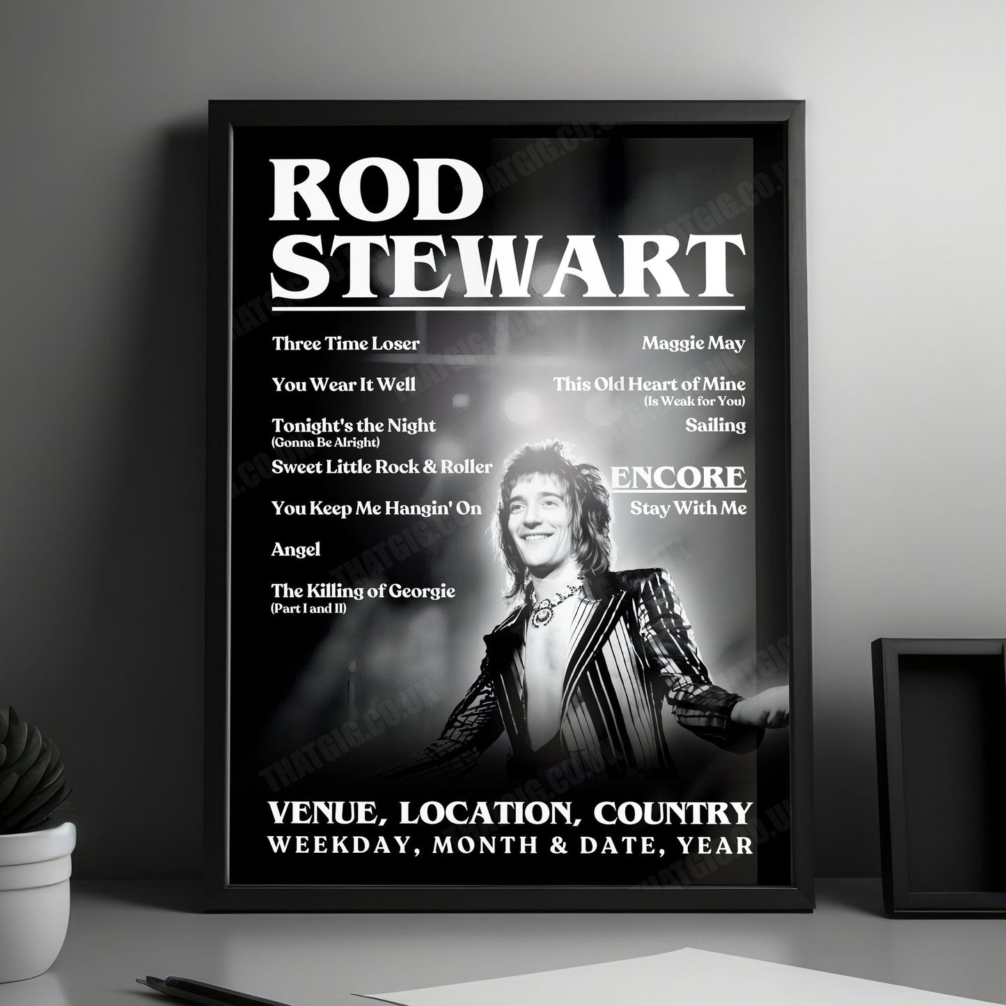 Rod Stewart Setlist Poster - Edinburgh Playhouse, Edinburgh, Scotland - January 10th, 1977