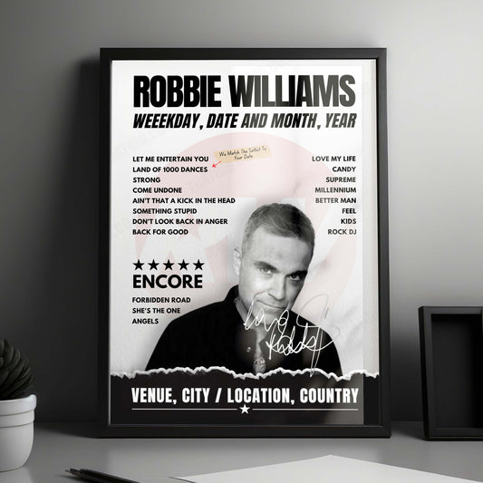 Robbie Williams Setlist Poster - Club Bahnhof Ehrenfeld, Cologne - December 8th, 2024