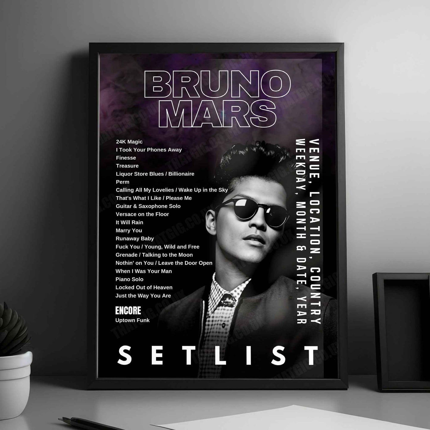 Bruno Mars Setlist Poster - Tokyo Dome, Tokyo - January 13th, 2024