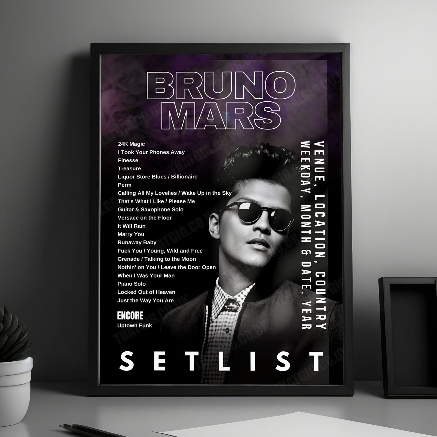 Bruno Mars Setlist Poster - Tokyo Dome, Tokyo - January 20th, 2024