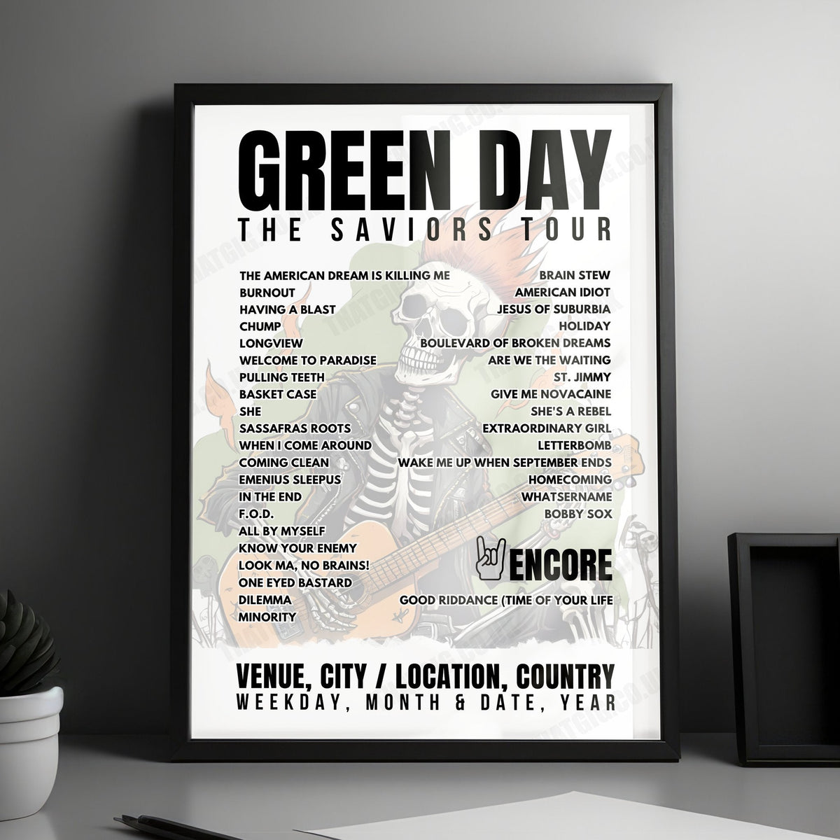 Green Day Setlist Poster - Emirates Old Trafford, Manchester - June 21st, 2024