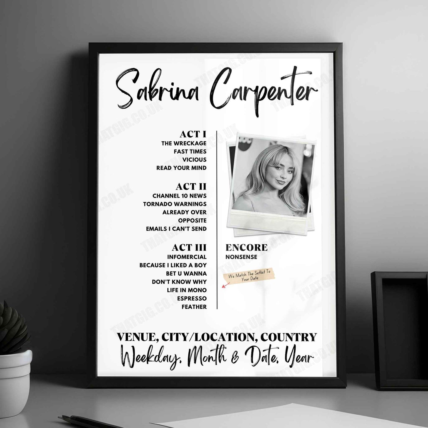 Sabrina Carpenter Setlist Poster - Pacific Coliseum, Vancouver, BC, Canada - November 4th, 2024