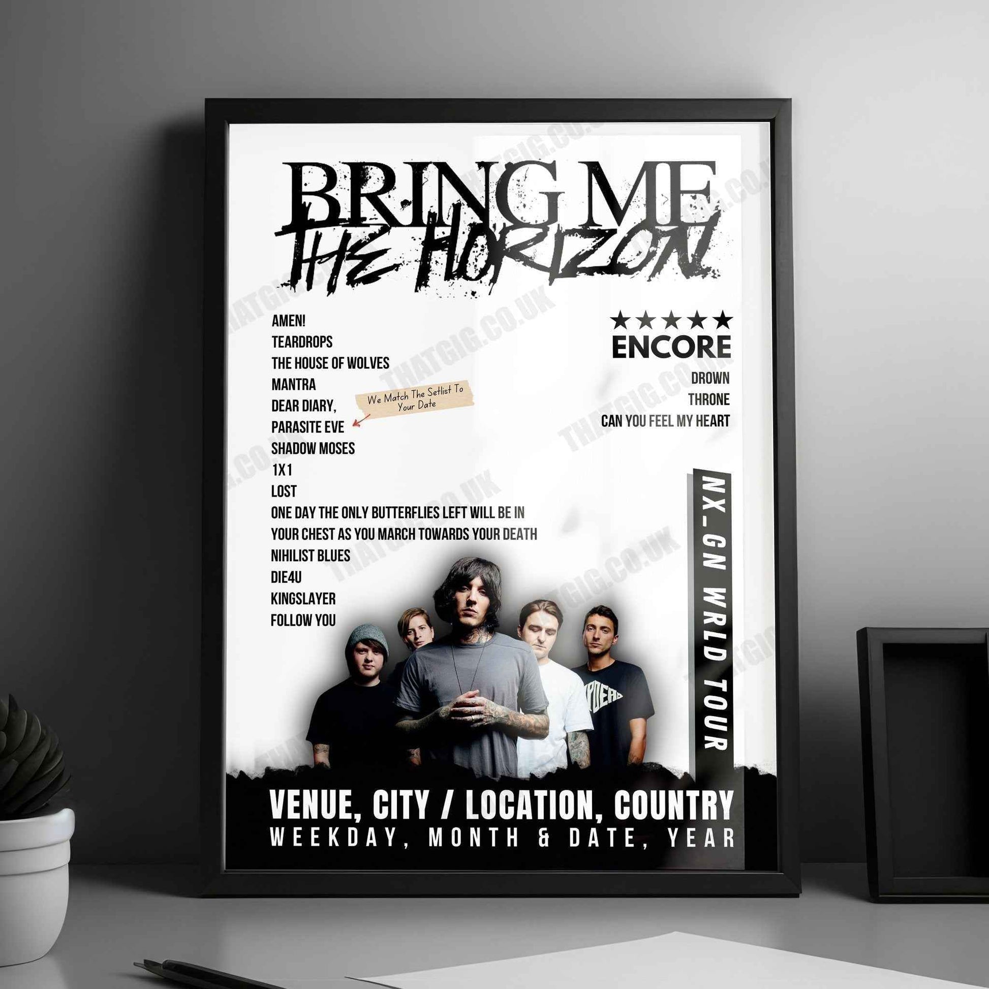 Bring Me the Horizon Setlist Poster - The OVO Hydro, Glasgow, Scotland - January 14th, 2024