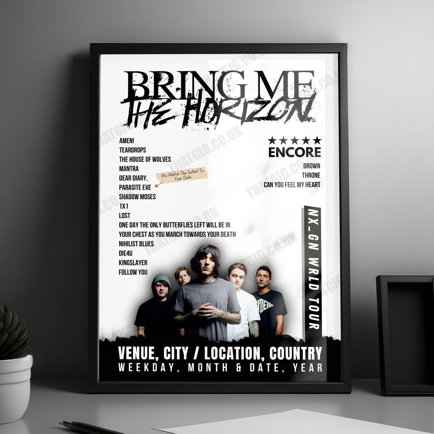 Bring Me the Horizon Setlist Poster - The O2 Arena, London, England - January 20th, 2024