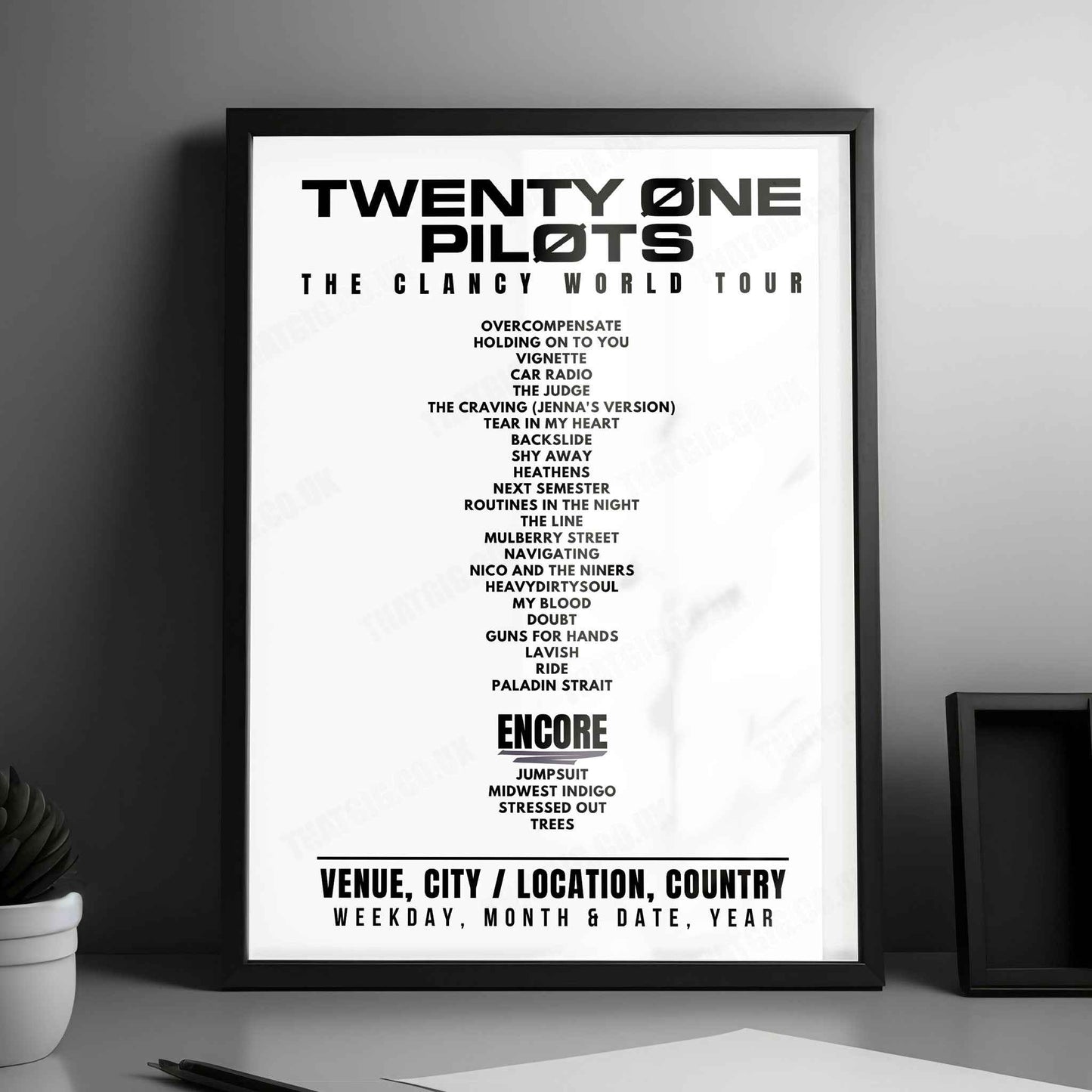 twenty one pilots Setlist Poster - Barclays Center, Brooklyn - September 18th, 2024