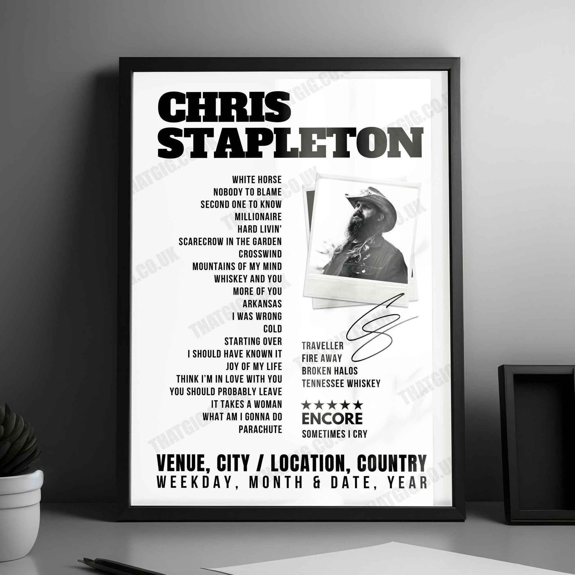 Chris Stapleton Setlist Poster - Spark Arena, Auckland - March 8th, 2025