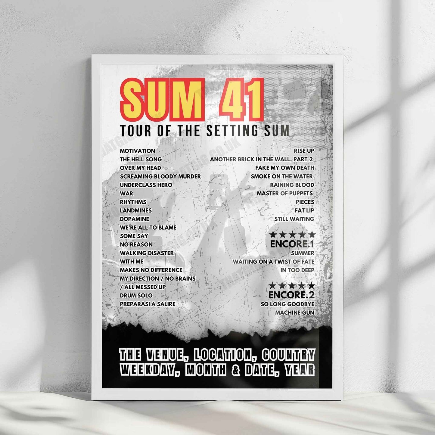Sum 41 Setlist Poster - Rogers Place, Edmonton - January 17th, 2025