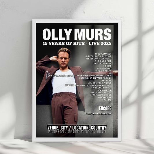 Olly Murs Setlist Poster - The O2 Arena, London - May 17th, 2025