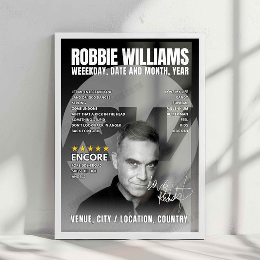 Robbie Williams Setlist Poster - Mein Schiff Relax, Málaga - April 9th, 2025