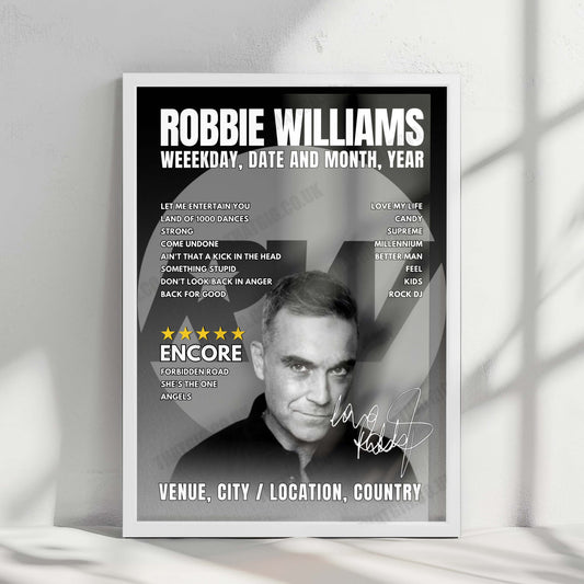 Robbie Williams Setlist Poster - Darius and Girėnas Stadium, Kaunas - August 1st, 2025