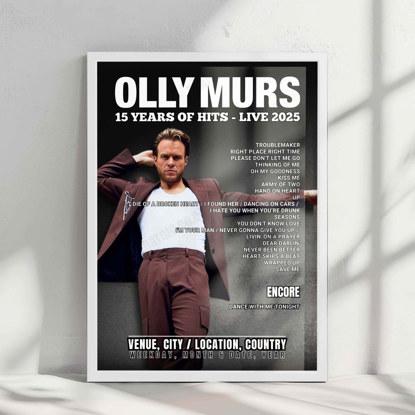 Olly Murs Setlist Poster - Connexin Live Arena, Kingston upon Hull - May 20th, 2025