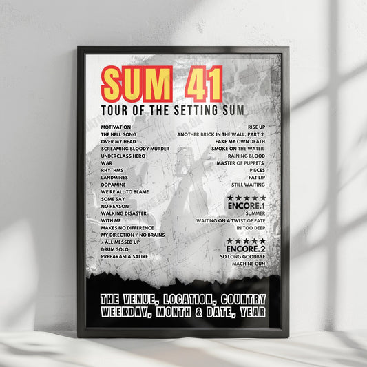 Sum 41 Setlist Poster - Highmark Skyline Stage at The Mann, Philadelphia - May 18th, 2024