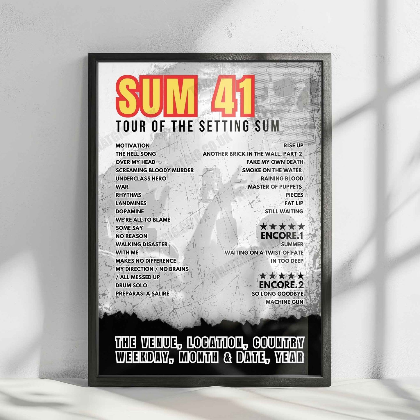 Sum 41 Setlist Poster - Rogers Place, Edmonton - January 17th, 2025