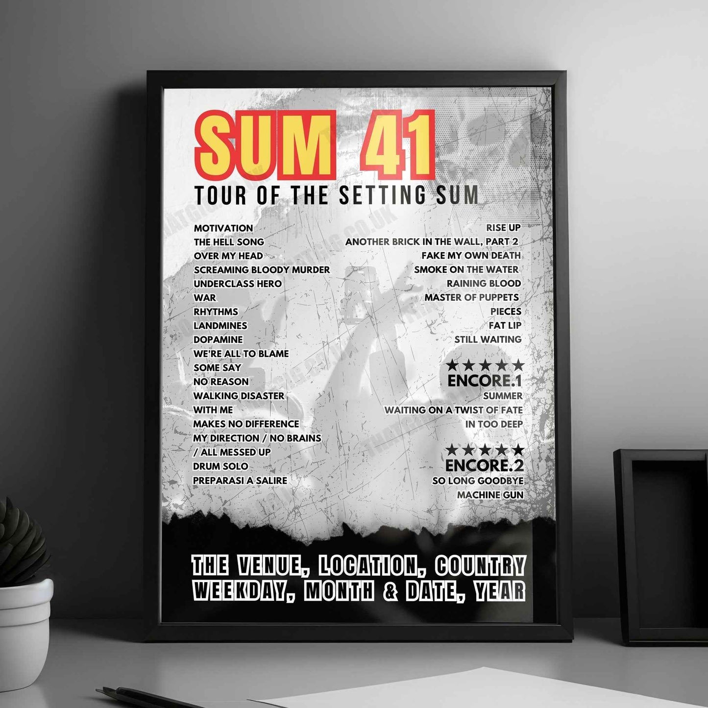 Sum 41 Setlist Poster - The Factory, Chesterfield - April 24th, 2024