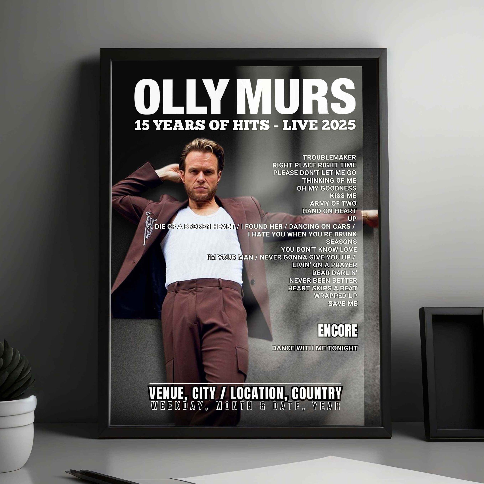 Olly Murs Setlist Poster - Connexin Live Arena, Kingston upon Hull - May 20th, 2025