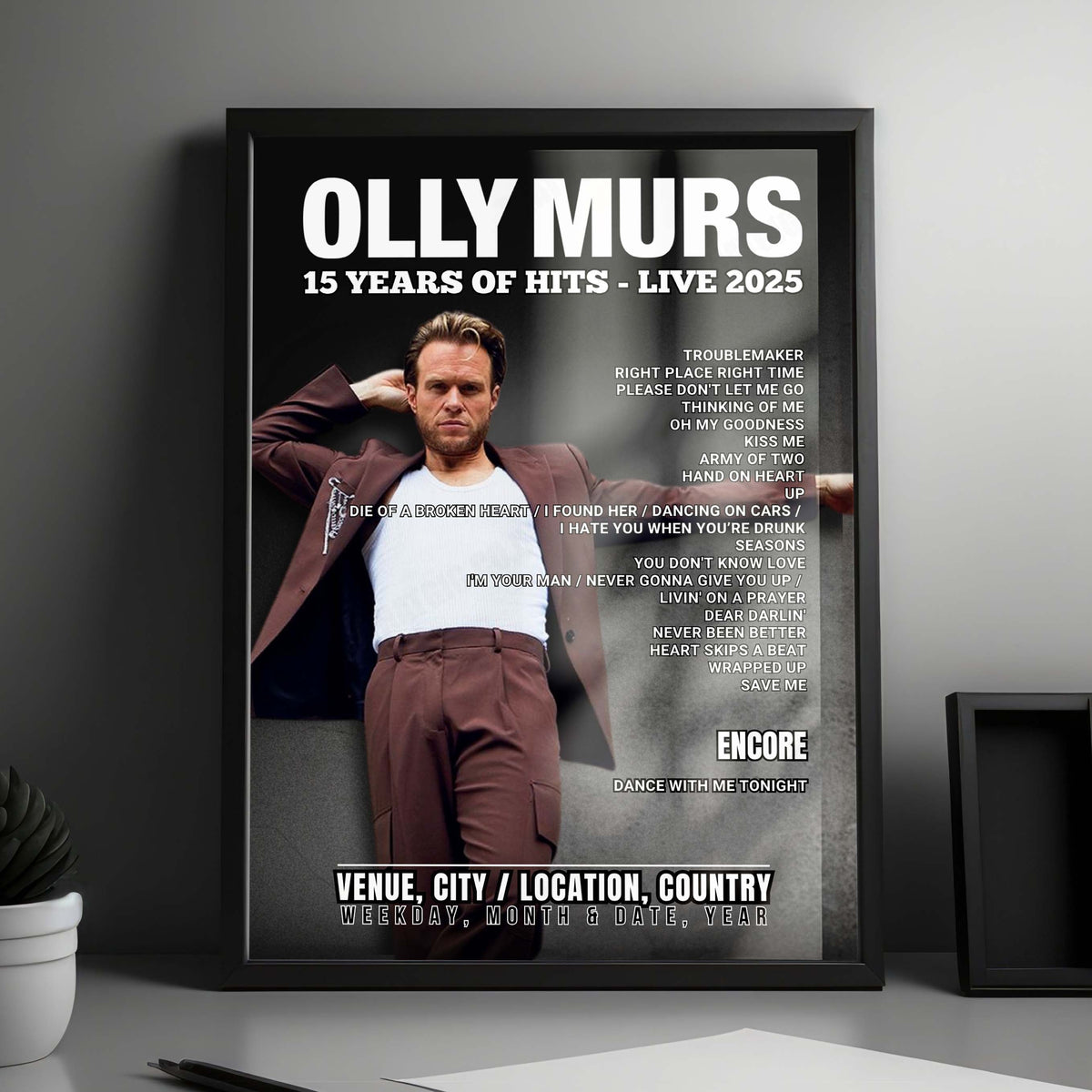 Olly Murs Setlist Poster - Co-op Live, Manchester - May 8th, 2025