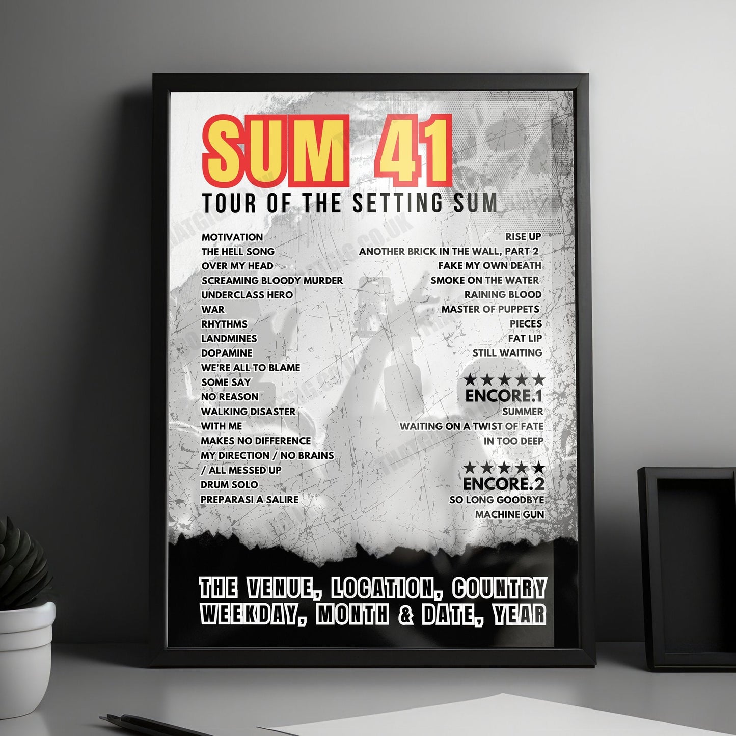 Sum 41 Setlist Poster - MGM Music Hall at Fenway, Boston - April 30th, 2024