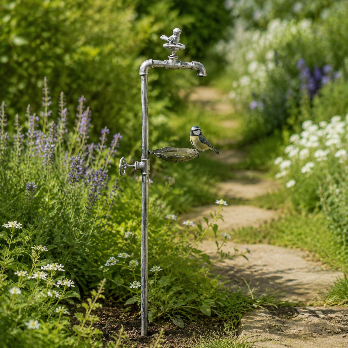 Rustic Bird Bath and Feeder Freestanding Garden Stake 92cm