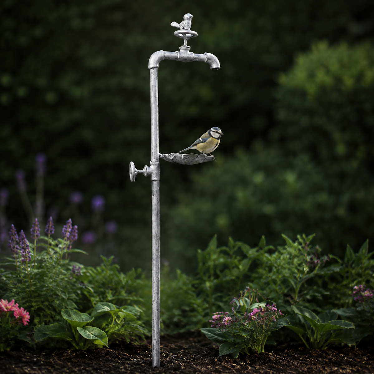 Rustic Bird Bath and Feeder Freestanding Garden Stake 92cm