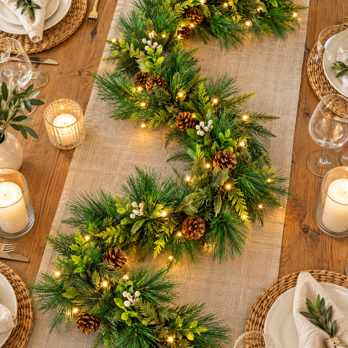 9ft Luxury Mistletoe and Pine Pre Lit Christmas Garland
