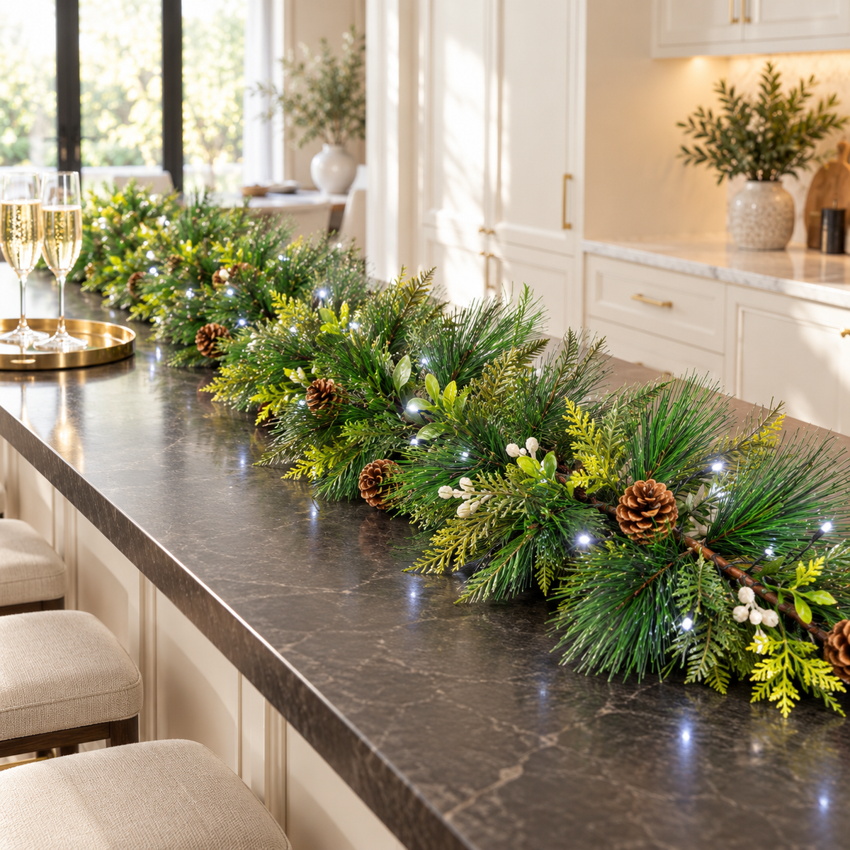 9ft Luxury Mistletoe and Pine Pre Lit Christmas Garland