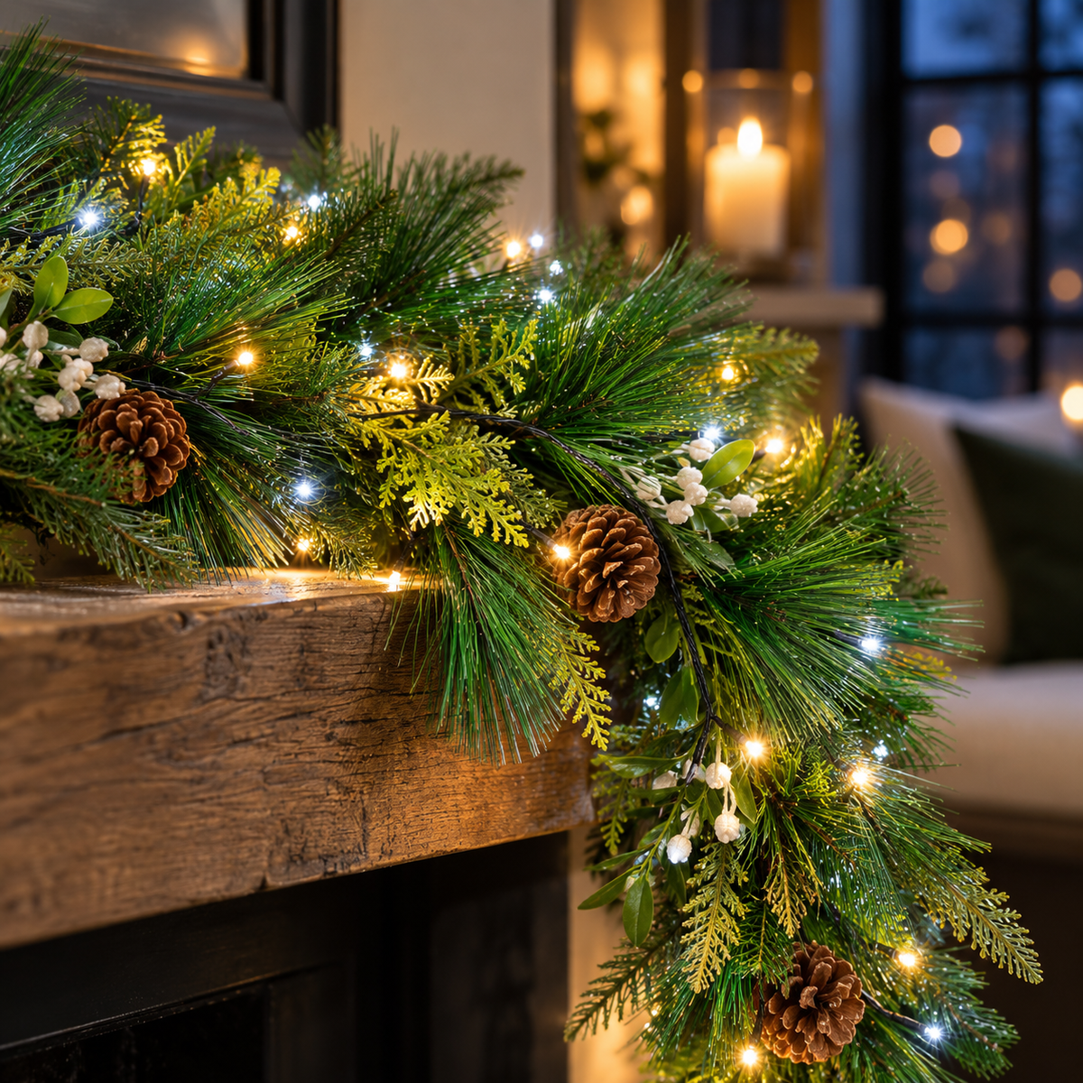 9ft Luxury Mistletoe and Pine Pre Lit Christmas Garland