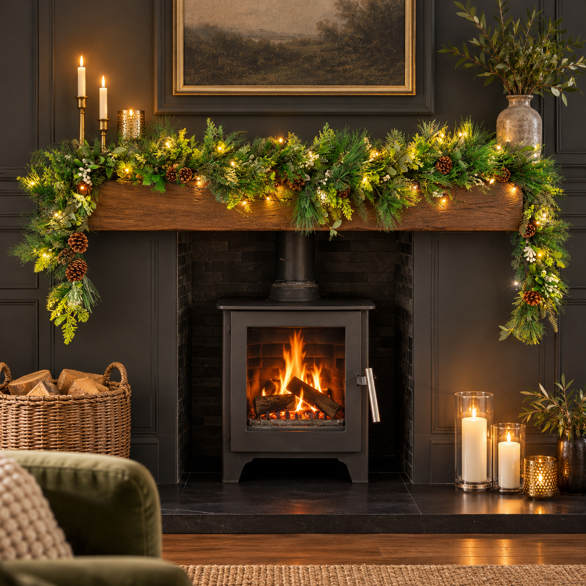 9ft Luxury Mistletoe and Pine Pre Lit Christmas Garland