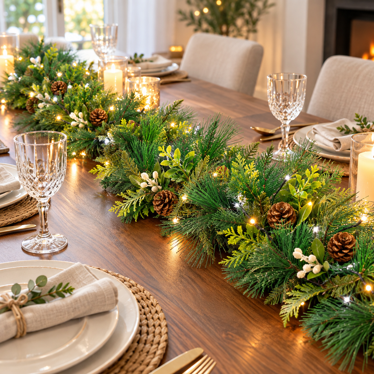 9ft Luxury Mistletoe and Pine Pre Lit Christmas Garland