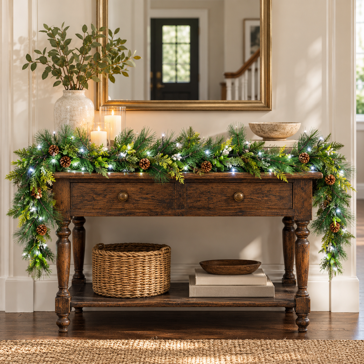 9ft Luxury Mistletoe and Pine Pre Lit Christmas Garland