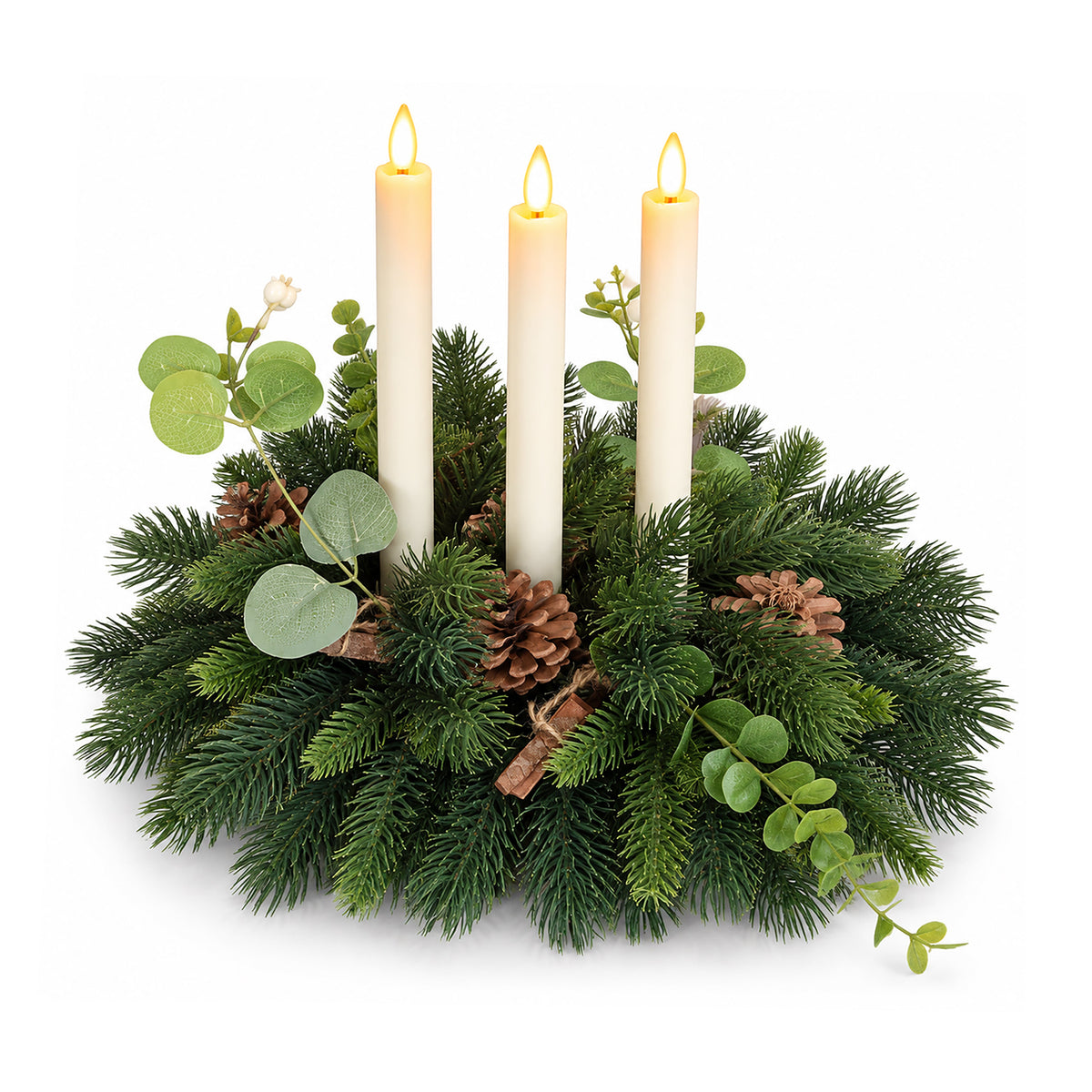 Pine & Eucalyptus Table Centrepiece with 3 LED Candles