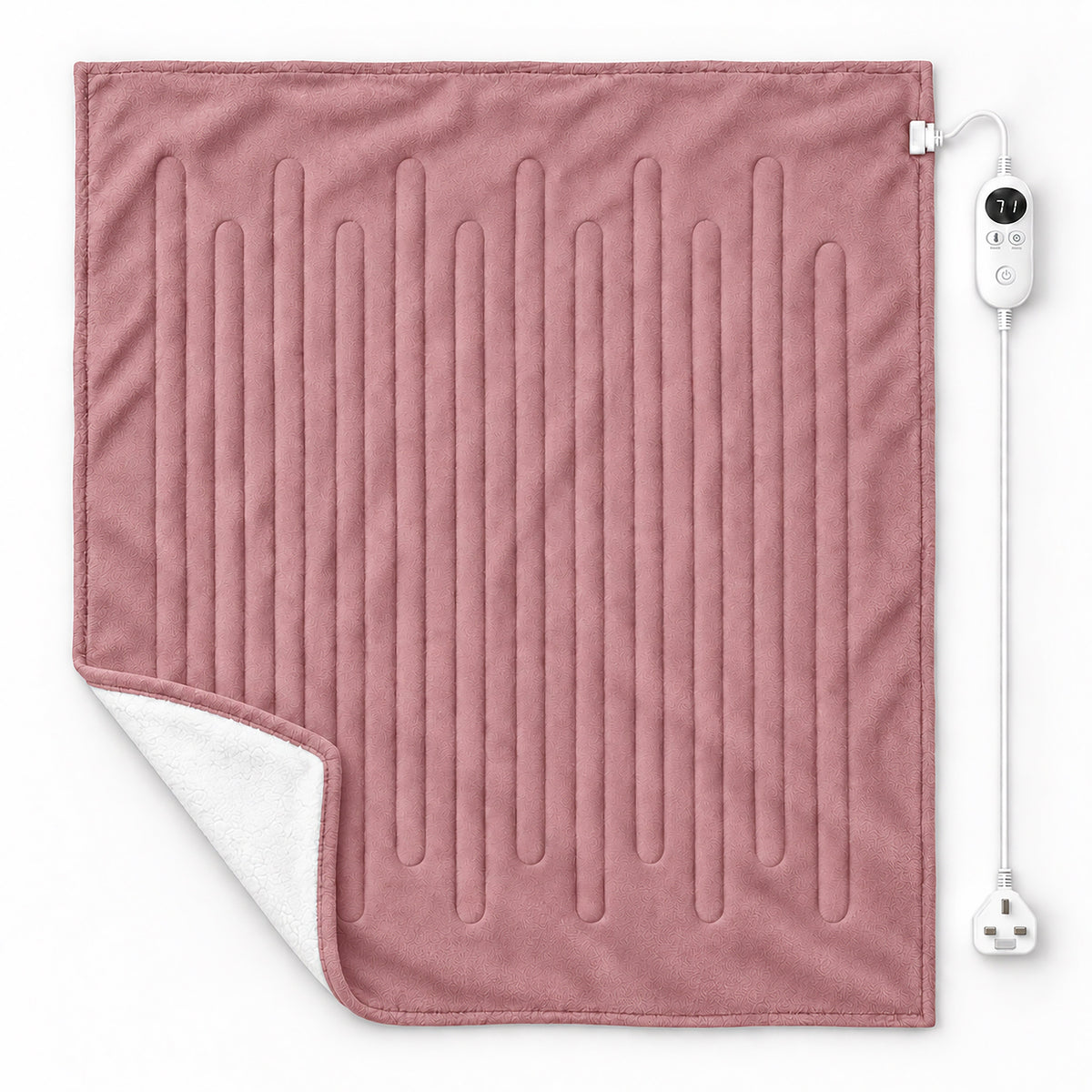 Large Pink Heated Flannel & Sherpa Fleece Throw Blanket