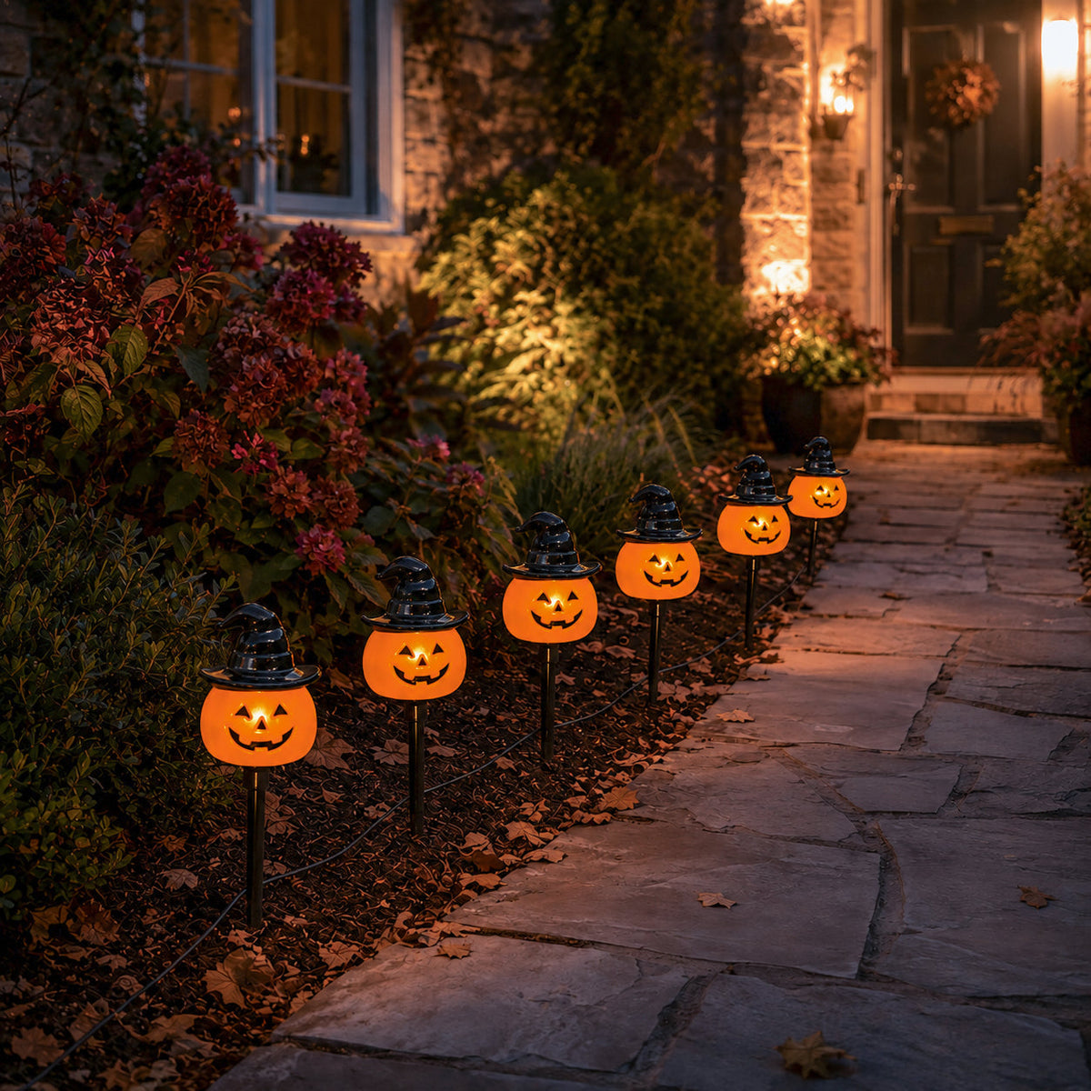 Set of 6 Battery Operated Halloween Pumpkin Stake Lights
