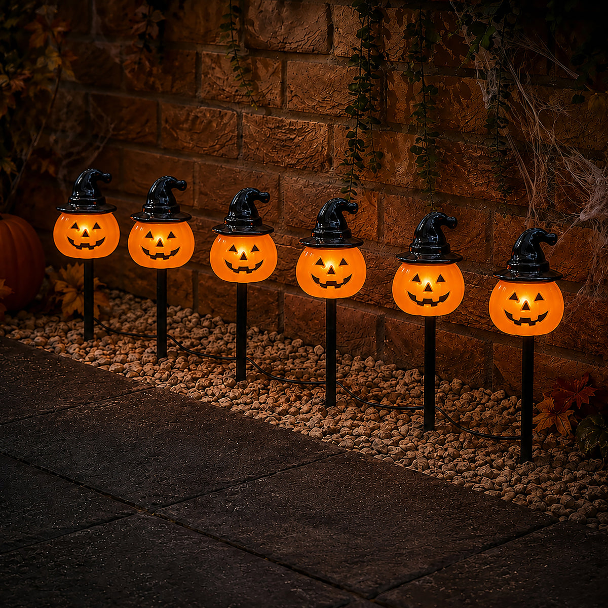 Set of 6 Battery Operated Halloween Pumpkin Stake Lights