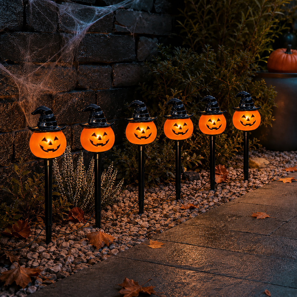 Set of 6 Battery Operated Halloween Pumpkin Stake Lights