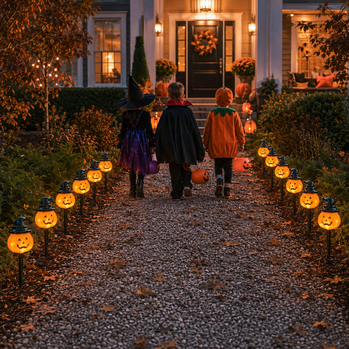 Set of 6 Battery Operated Halloween Pumpkin Stake Lights