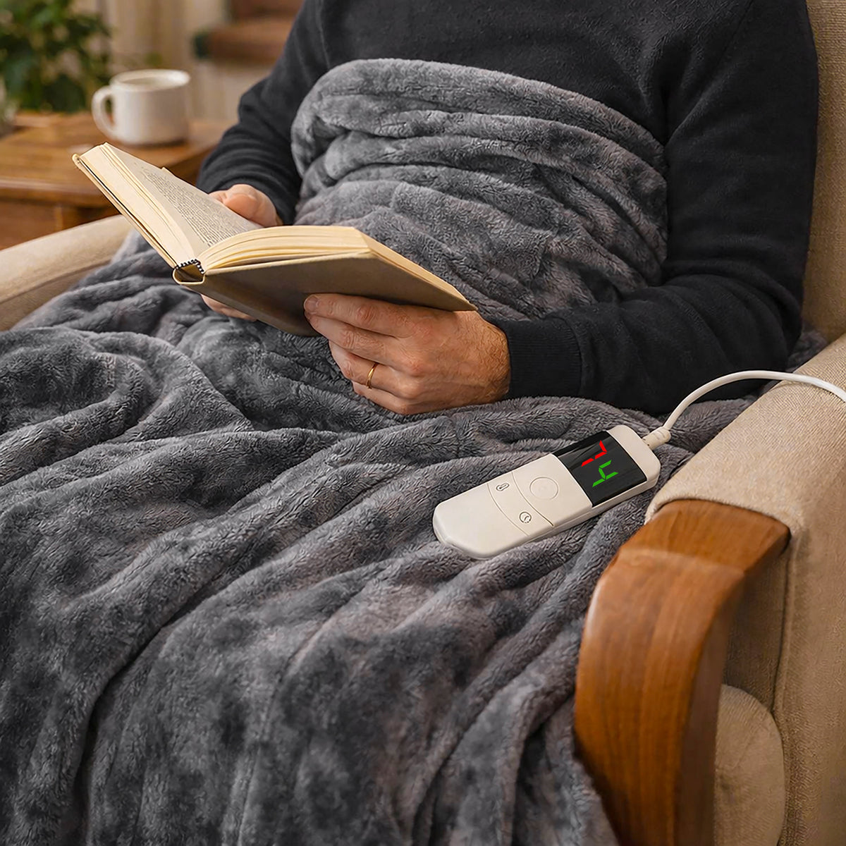 Grey Heated Electric Fleece Throw Blanket 10 Heat Settings 160cm