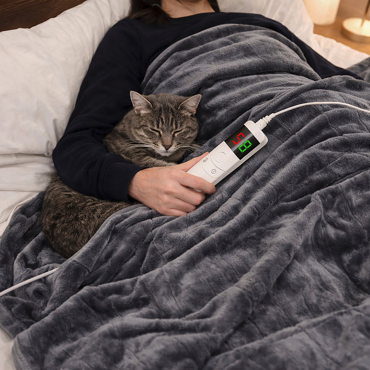 Grey Heated Electric Fleece Throw Blanket 10 Heat Settings 160cm