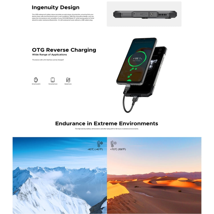 [HK Warehouse] DOOGEE Blade GT 5G Rugged Phone, 12GB+256GB, 6.72 inch Android 14 Dimensity 7050 Octa Core, Network: 5G, OTG, NFC, LED Light Effect (Black)