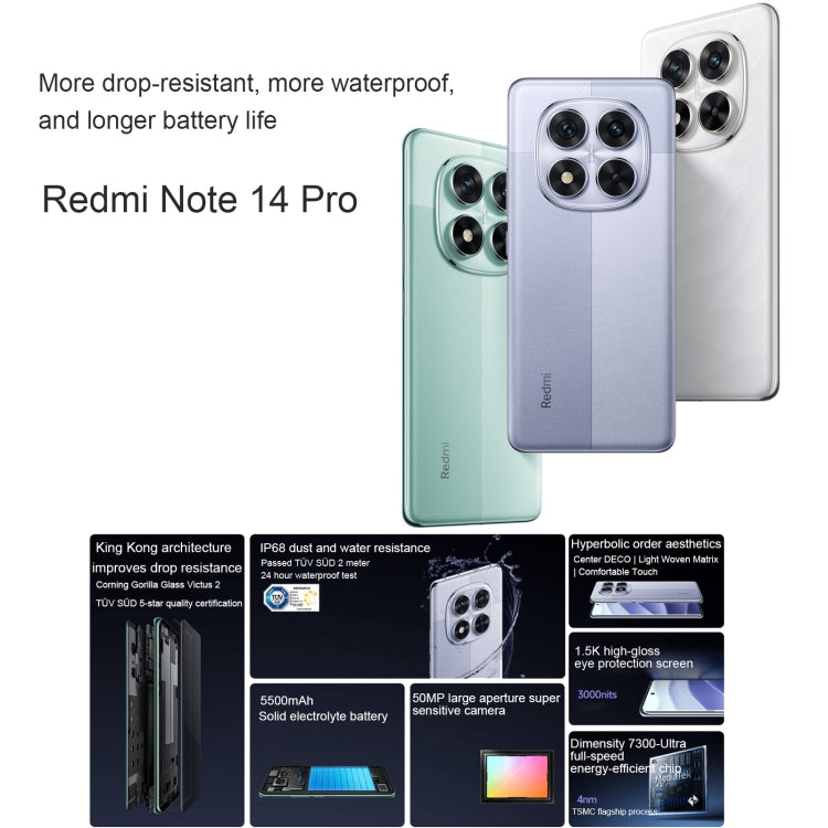 Xiaomi Redmi Note 14 Pro, 12GB+256GB, 6.67 inch Xiaomi HyperOS Mediatek Dimensity 7300-Ultra Octa Core, NFC, Network: 5G (Purple)