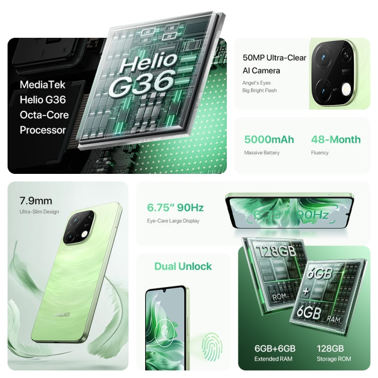UMIDIGI G9C, 6GB+128GB, Face ID & Side Fingerprint Identification, 6.75 inch Android 14 MediaTek Helio G36 Octa Core, Network: 4G (Galaxy Black)