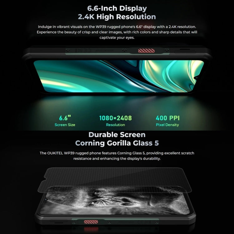 Oukitel WP39 5G Rugged Phone, 6GB+256GB, , Fingerprint Identification, 6.6 inch MediaTek Dimensity 6100+ Octa Core, NFC, OTG, Network: 5G (Green)