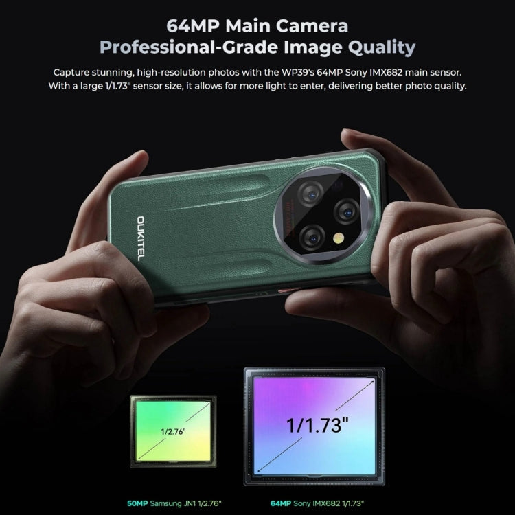 Oukitel WP39 5G Rugged Phone, 6GB+256GB, , Fingerprint Identification, 6.6 inch MediaTek Dimensity 6100+ Octa Core, NFC, OTG, Network: 5G (Green)