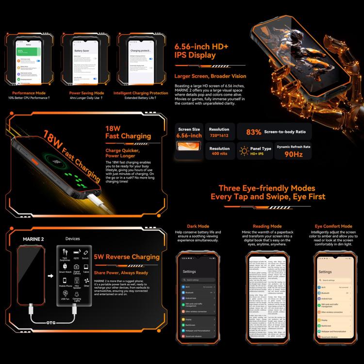 Blackview Oscal Marine 2, 4GB+64GB, 6.56 inch Android 15 Unisoc UMS9230E T615 Octa Core, Network: 4G, OTG, NFC, 4GB+64GB