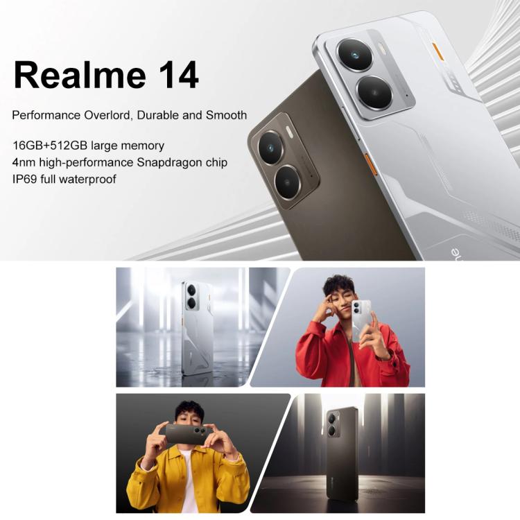 Realme 14, 16GB+512GB, Screen Fingerprint Identification, 6.67 inch Realme UI 6.0 Snapdragon 6 Gen 4 Octa Core, NFC, Network: 5G, 16GB+512GB