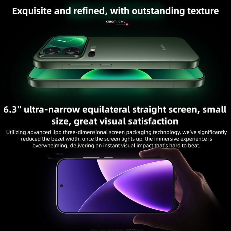 Xiaomi 17 Pro, 12GB+512GB, 3D Ultrasonic Fingerprint, 6.3 inch Xiaomi HyperOS 3 Snapdragon 8 Elite Gen 5 Octa Core, NFC, Network: 5G, 12GB+512GB