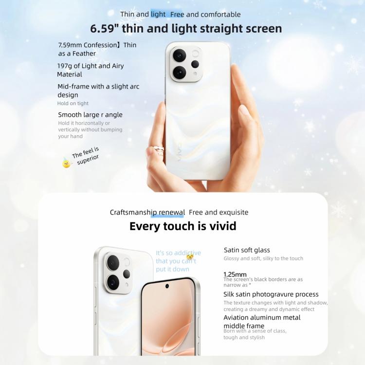 vivo S50, 16GB+256GB, 3D Fingerprint,  6.59 inch Android 16 OriginOS 6 Snapdragon 8s Gen 3 Octa Core, OTG, NFC, Network: 5G, Support Google Play, 16GB+256GB